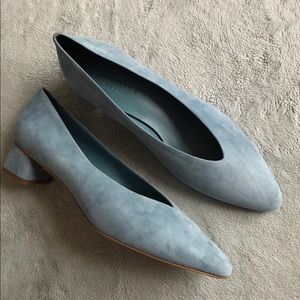 Everlane V Heel Almond Toe Light Blue Suede Shoe